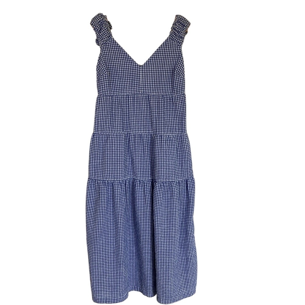 Old Navy Womens Blue White Gingham Check Midi‎ Dress Size Small Prairie Cottage